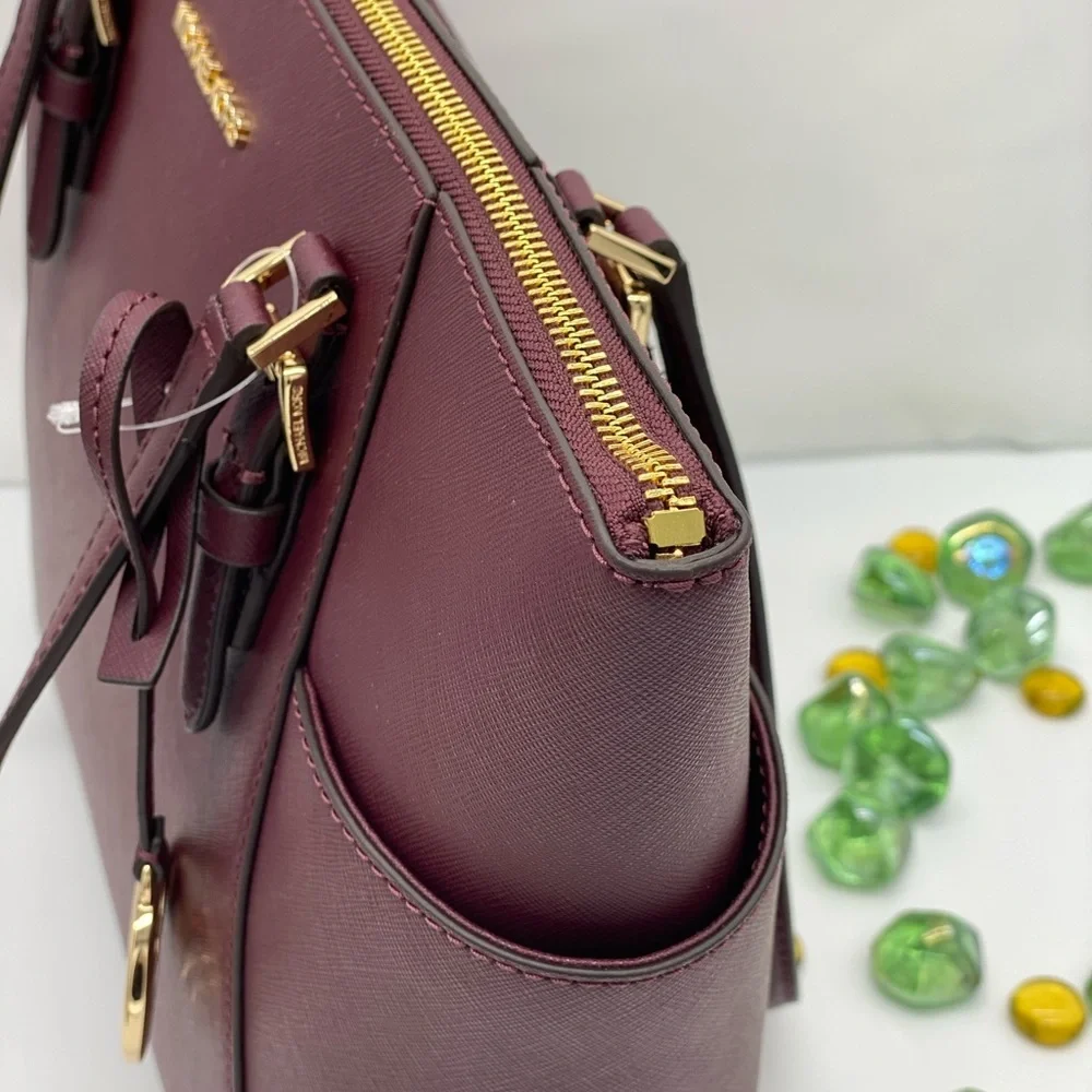 MICHAEL KORS CHARLOTTE LARGE TOP ZIP TOTE DARK CHERRY NWT